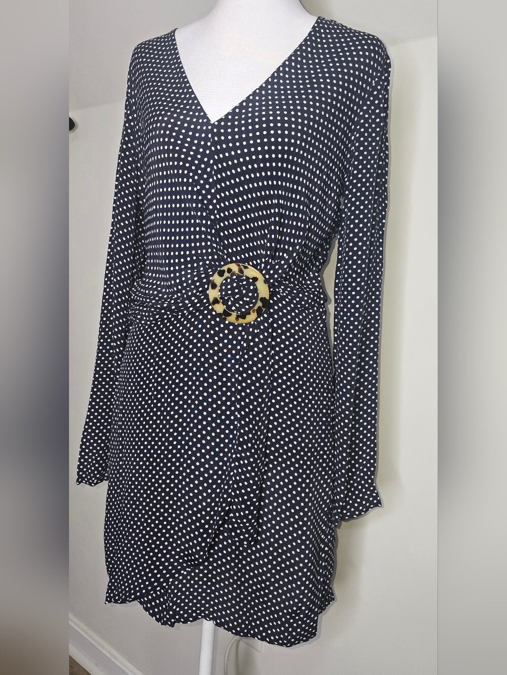 Polka Dot Navy blue white Cottagecore Coastal Fairy Wrap Mini dress size 2 NWT